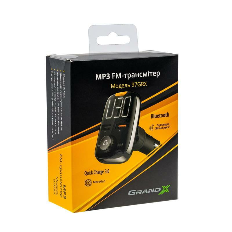 FM-трансмиттер Grand-X 97GRX MegaBass Bluetooth V5.0 Hands Free Quick Charge 3.0