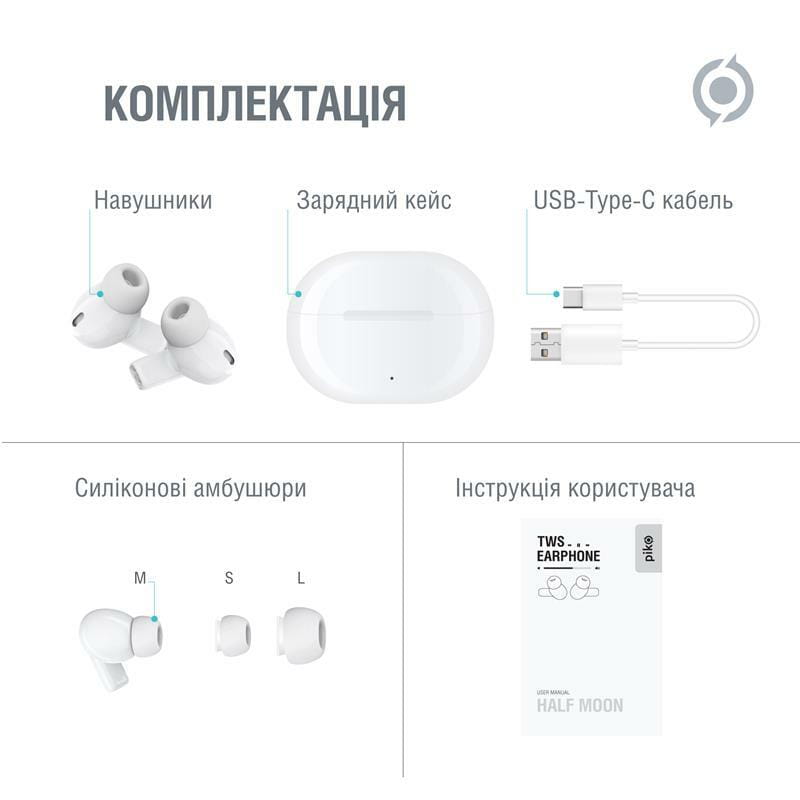 Bluetooth-гарнитура Piko TWS-HalfMoon White (1283126583391)