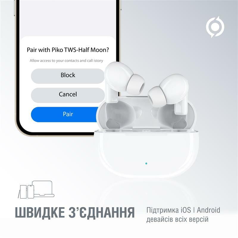 Bluetooth-гарнитура Piko TWS-HalfMoon White (1283126583391)