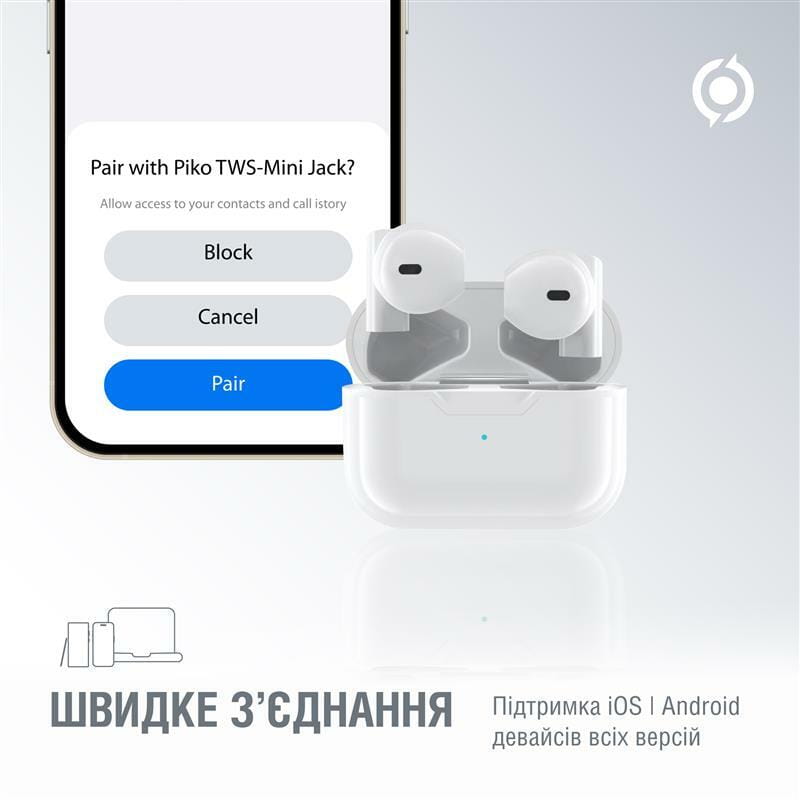 Bluetooth-гарнiтура Piko TWS-MiniJack White (1283126583407)