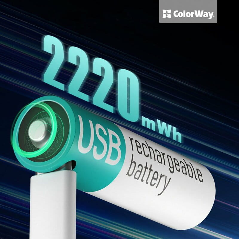 Аккумулятор USB-C ColorWay (CW-UBAA-10) AA/HR06 Li-Pol 2220 mAh BL 2шт