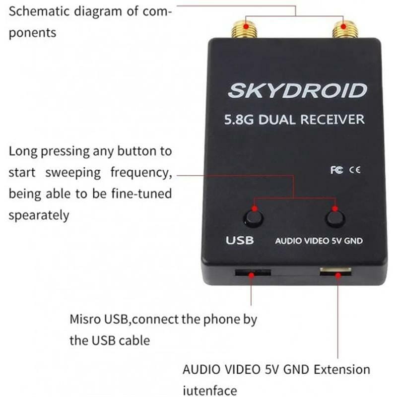 Приемник FPV радио сигнала Skydroid 5.8G для Android Dual Black (1005005930052108DB)