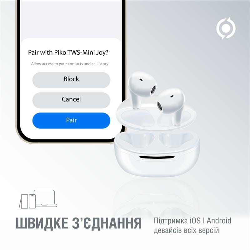 Bluetooth-гарнитура Piko TWS-MiniJoy White (1283126583421)