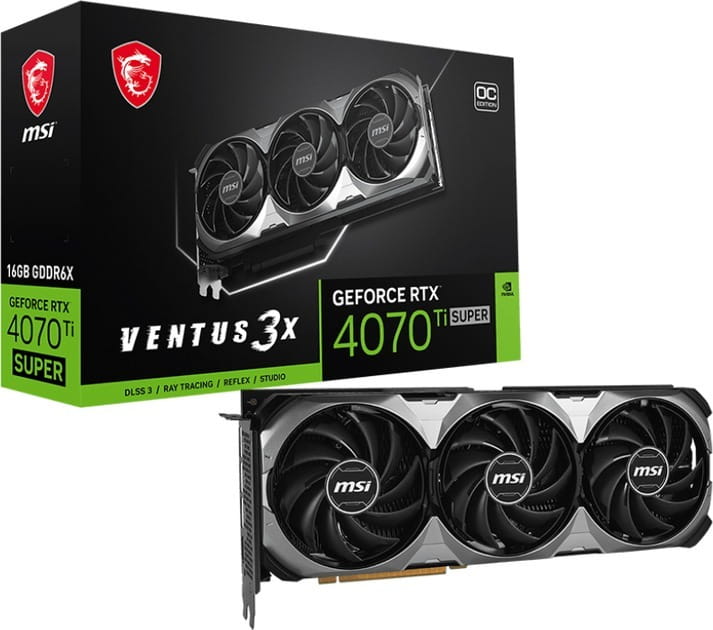 Видеокарта GF RTX 4070 Ti Super 16GB GDDR6X Ventus 3X OC MSI (GeForce RTX 4070 Ti SUPER 16G VENTUS 3X OC)