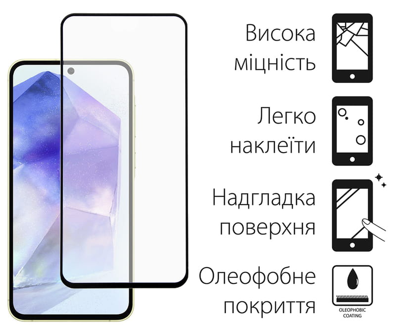 Защитное стекло Dengos для Samsung Galaxy A55 5G SM-A556 Black Full Glue (DG-TG2P-14) 2шт