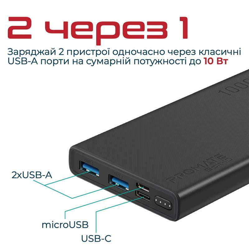 Універсальна мобільна батарея Promate Bolt-10 Black 10000mAh