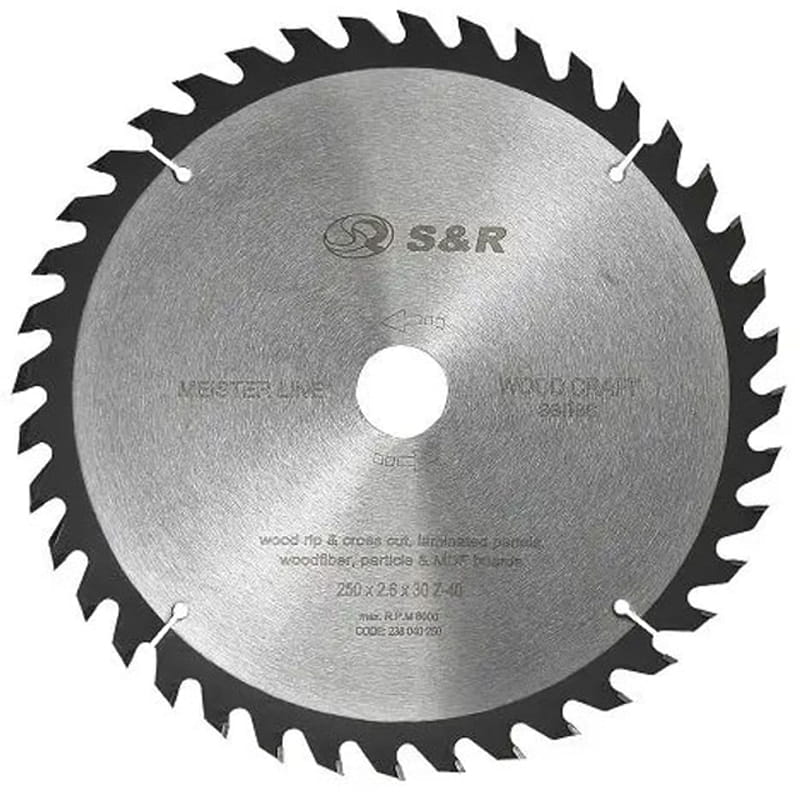 Диск пильний по дереву S&R WoodCraft 250x30x2.6 Z40 (238040250)