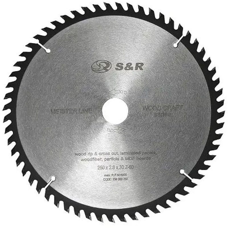 Диск пильний по дереву S&R WoodCraft 250x30x2.6 Z60 (238060250)