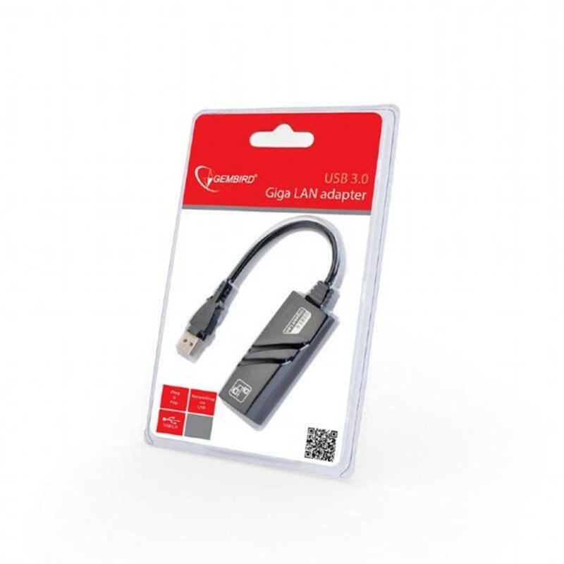 Сетевой адаптер Gembird (NIC-U3-02) USB - Gigabit Ethernet, черный