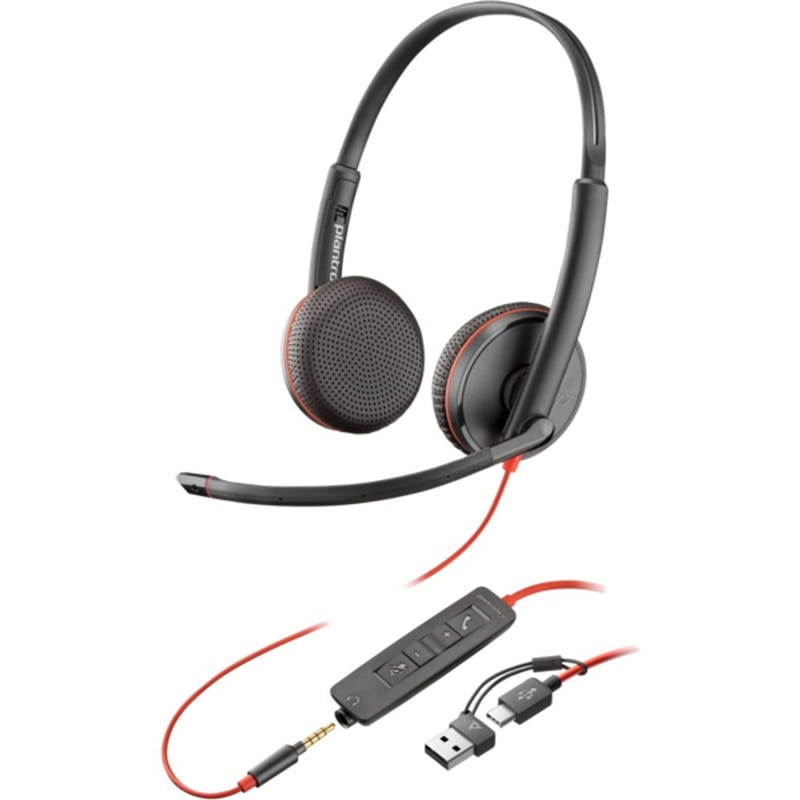 Гарнитура Poly BlackWire C3225  USB-C HS Stereo +3.5mm Plug +USB-C/A Adapter Bulk Black (8X229A6)