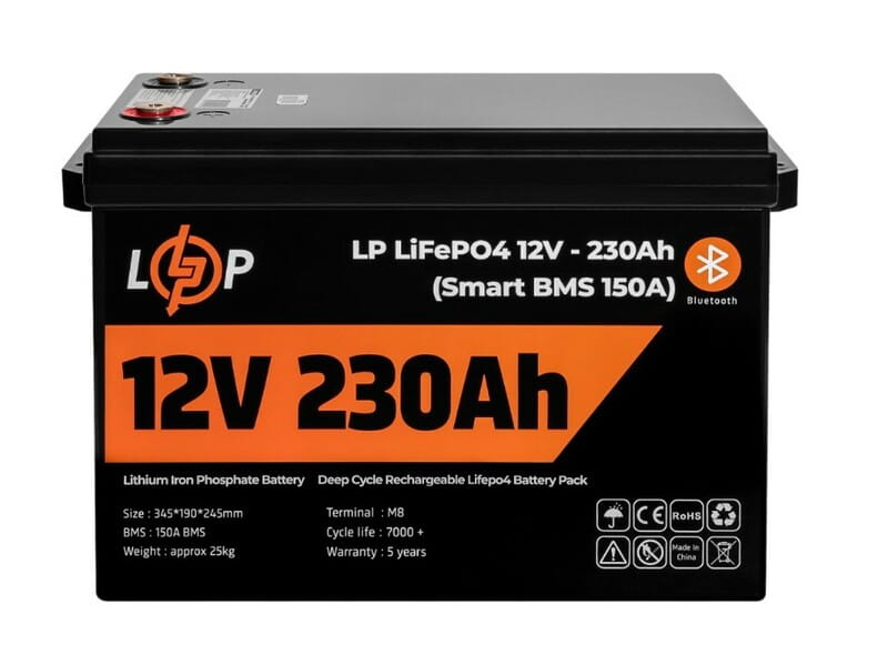 Аккумуляторная батарея LogicPower 12V 230 AH (2944Wh) Smart BT для ИБП (BMS 150A/75А) LiFePO4