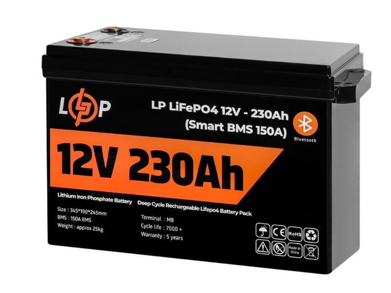 Акумуляторна батарея LogicPower 12V 230 AH (2944Wh) Smart BT для ДБЖ (BMS 150A/75А) LiFePO4