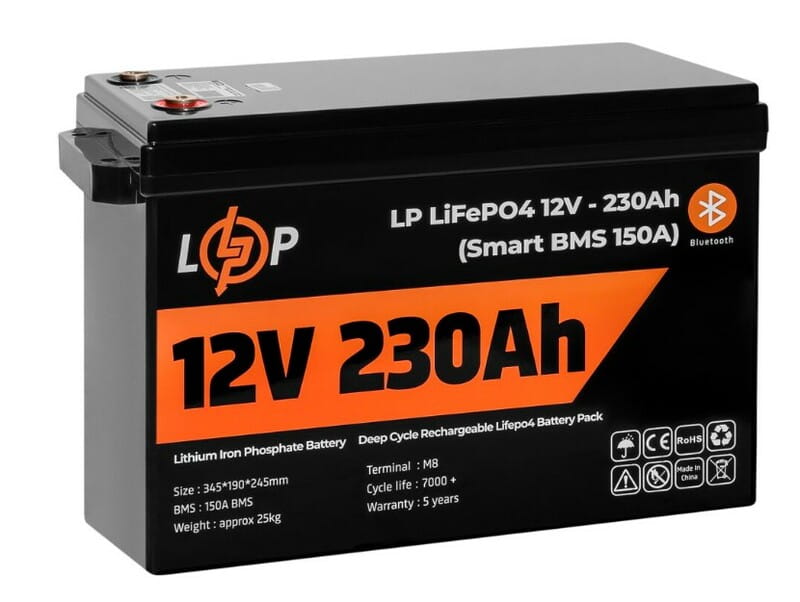 Аккумуляторная батарея LogicPower 12V 230 AH (2944Wh) Smart BT для ИБП (BMS 150A/75А) LiFePO4