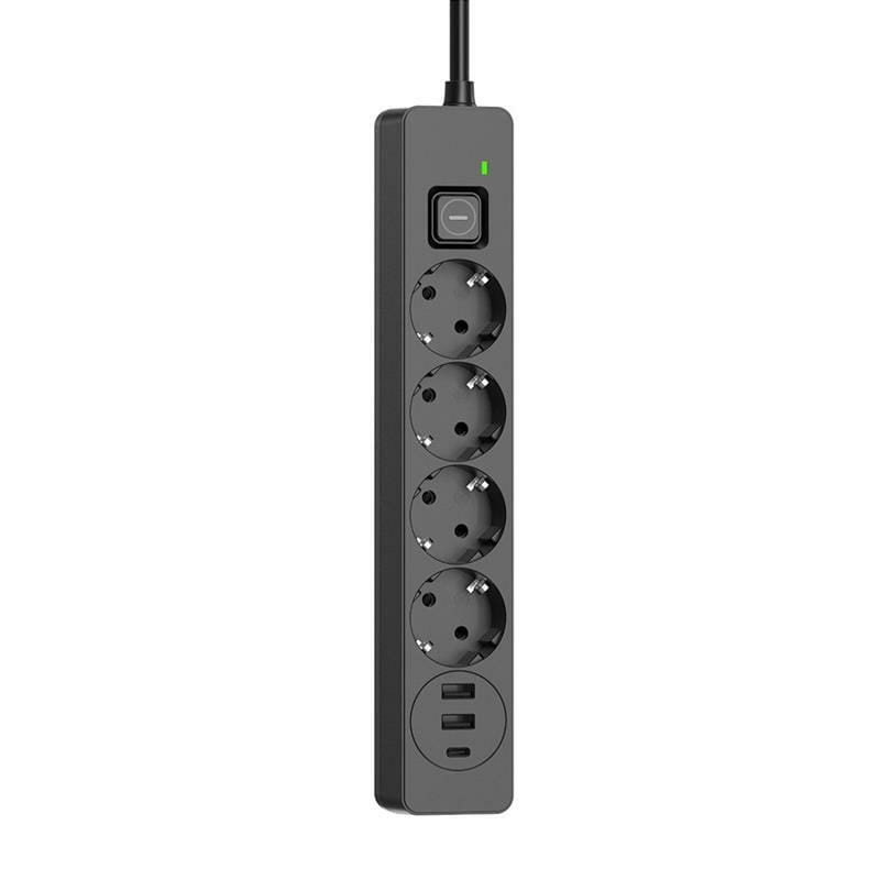 Фільтр живлення ColorWay CW-CHE432PDB 4 розетки, 3USB (2USB-A + 1 TYPE-C) (24W), 2м, Black