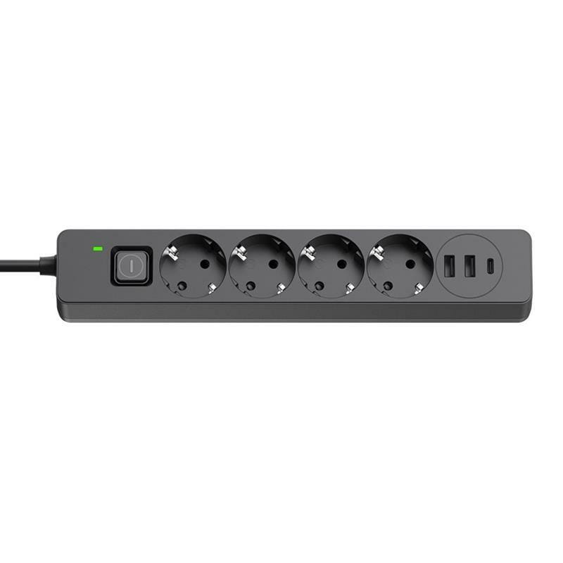 Фильтр питания ColorWay CW-CHE432PDB 4 розетки, 3USB (2USB-A + 1 TYPE-C) (24W), 2м, Black