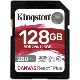 Карта пам`яті SDXC 128GB UHS-II/U3 Class 10 Kingston Canvas React Plus V60 SD R280/W100MB/s (SDR2V6/128GB)