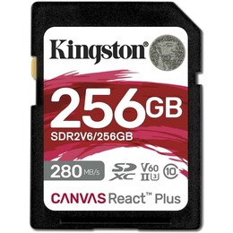 Карта памяти SDXC 256GB UHS-II/U3 Class 10 Kingston Canvas React Plus V60 SD R280/W150MB/s (SDR2V6/256GB)