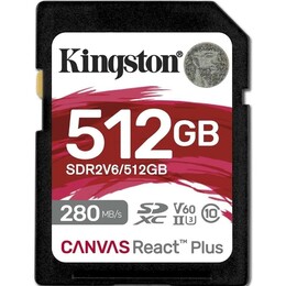 Карта пам`яті SDXC 512GB UHS-II/U3 Class 10 Kingston Canvas React Plus V60 SD R280/W150MB/s (SDR2V6/512GB)