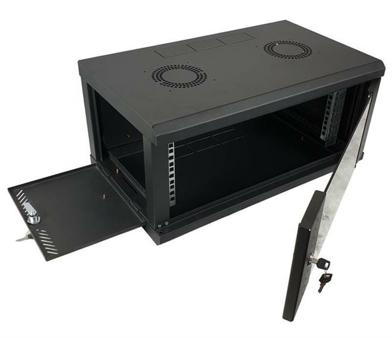 Шкаф настенный EServer 19" 6U-600х500х370 (стекло) , черный (ES-Е650B)
