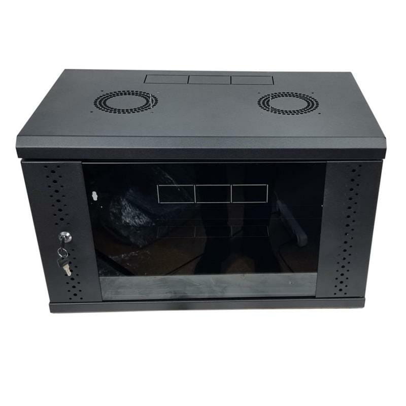 Шкаф настенный EServer 19" 6U-600х350х370 (стекло), черный (ES-Е635B)