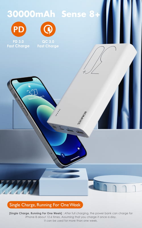 Универсальная мобильная батарея Romoss Sense8+ 30000mAh White (PHP30-401-02)