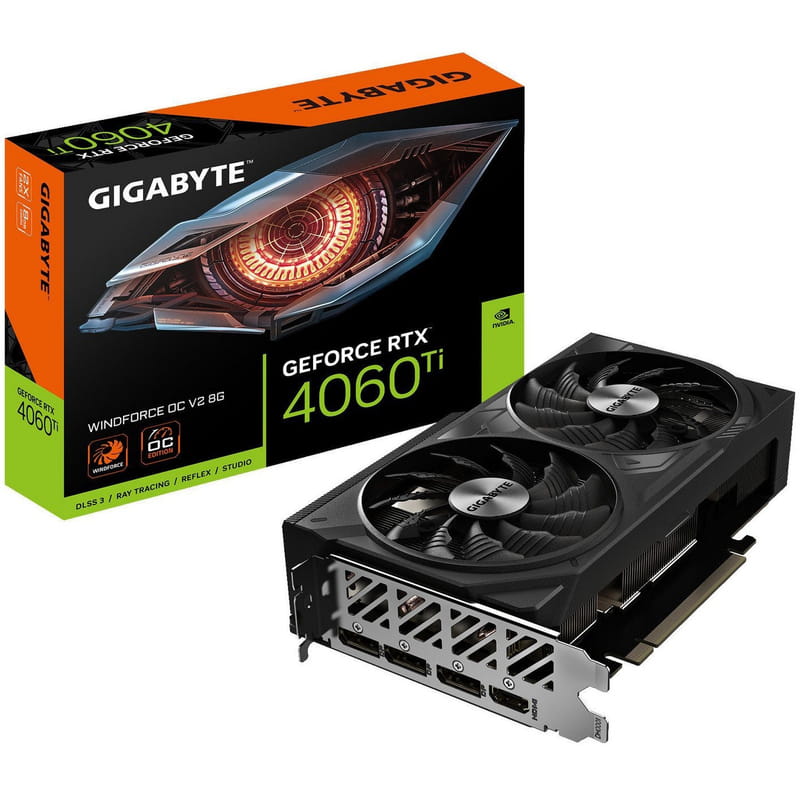 Видеокарта GF RTX 4060 Ti  8GB GDDR6 WindForce OC V2 Gigabyte (GV-N406TWF2OCV2-8GD)