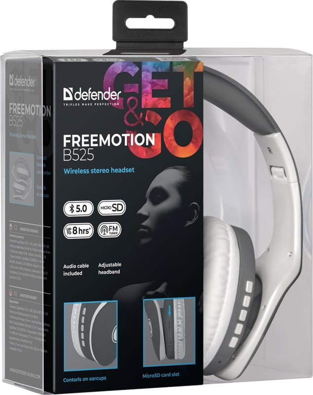 Bluetooth-гарнитура Defender FreeMotion B525 Grey/White (63527)