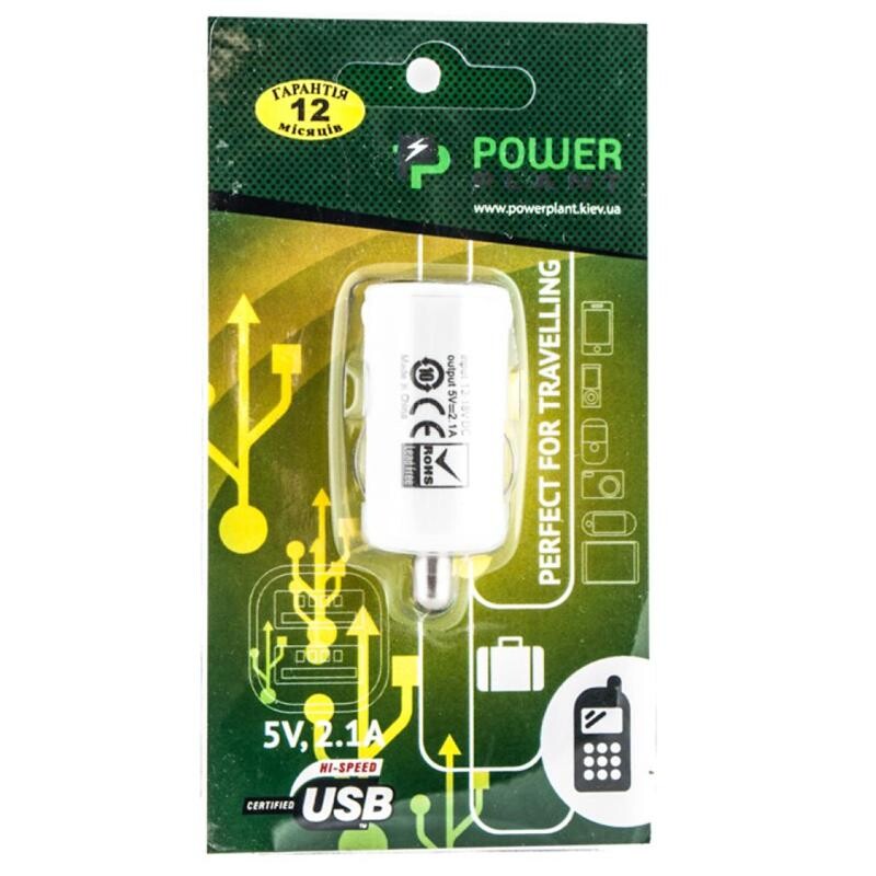 Автомобильное зарядное устройство PowerPlant (1xUSB 2.1A) White (DV00DV5037)