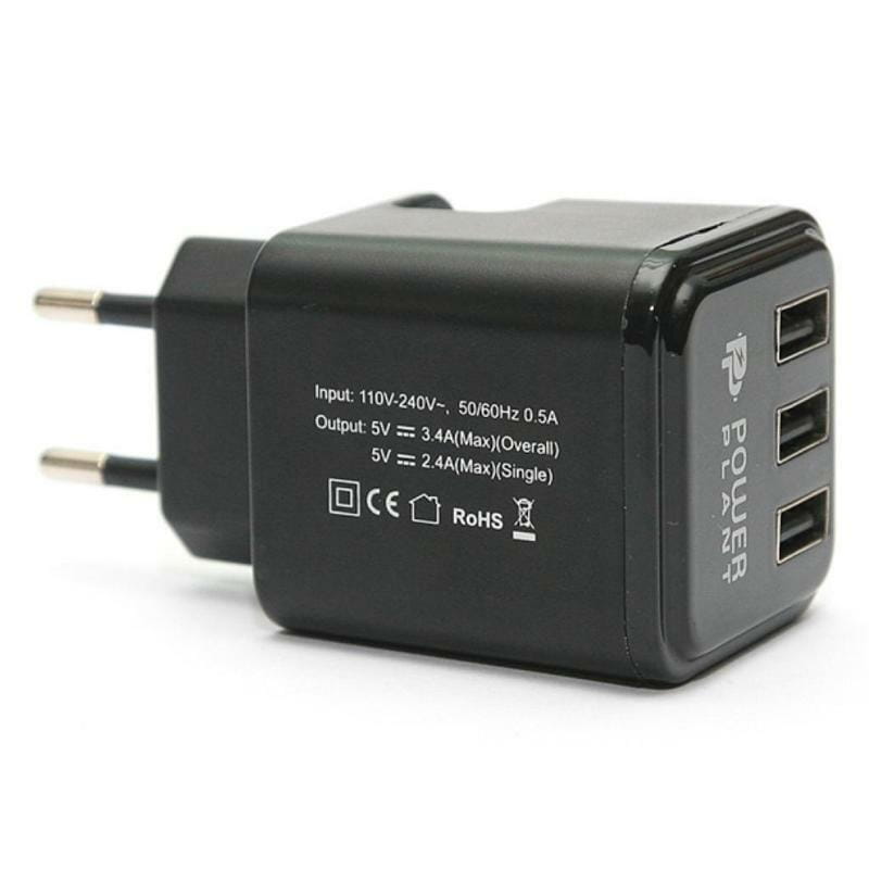 Мережевий зарядний пристрій PowerPlant W-360 (3xUSB 3.4A) Black (DV00DV5065)