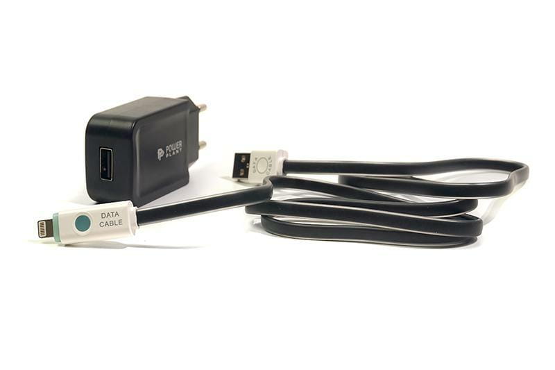 Сетевое зарядное устройство PowerPlant W-280 (1xUSB 2A) Black (SC230020) + кабель LED Lightning