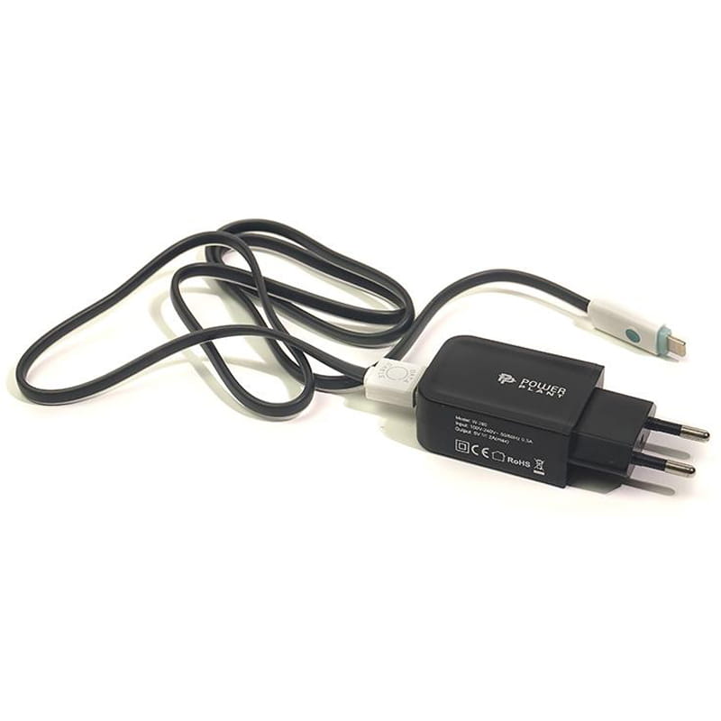 Сетевое зарядное устройство PowerPlant W-280 (1xUSB 2A) Black (SC230020) + кабель LED Lightning