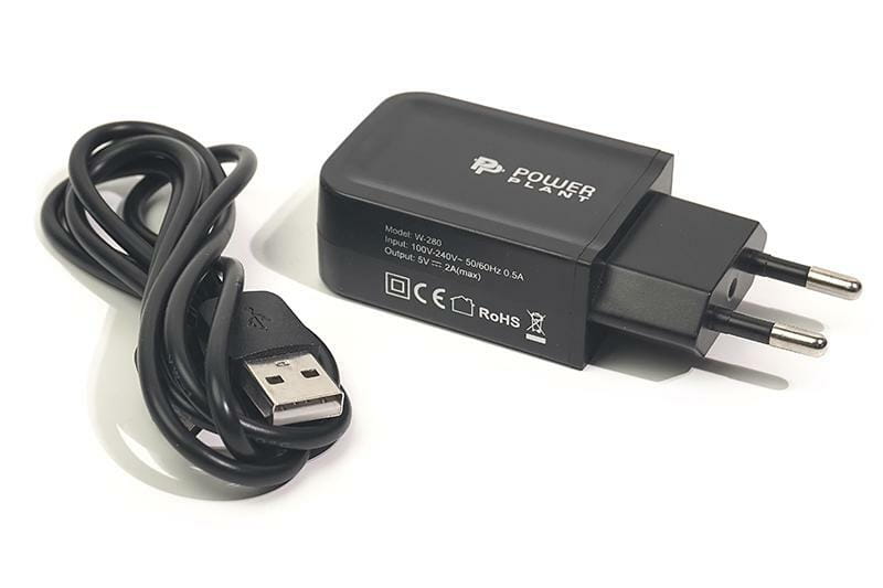 Сетевое зарядное устройство PowerPlant W-280 (1xUSB 2A) Black (SC230037) + кабель microUSB