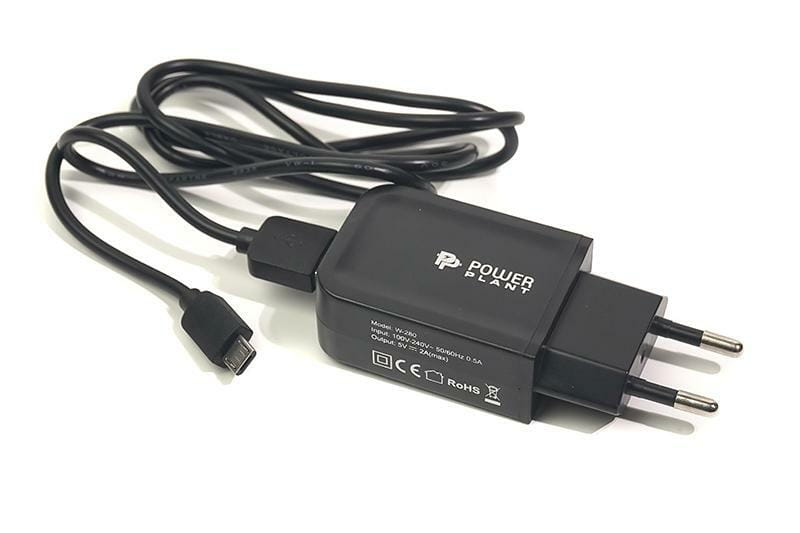 Сетевое зарядное устройство PowerPlant W-280 (1xUSB 2A) Black (SC230037) + кабель microUSB