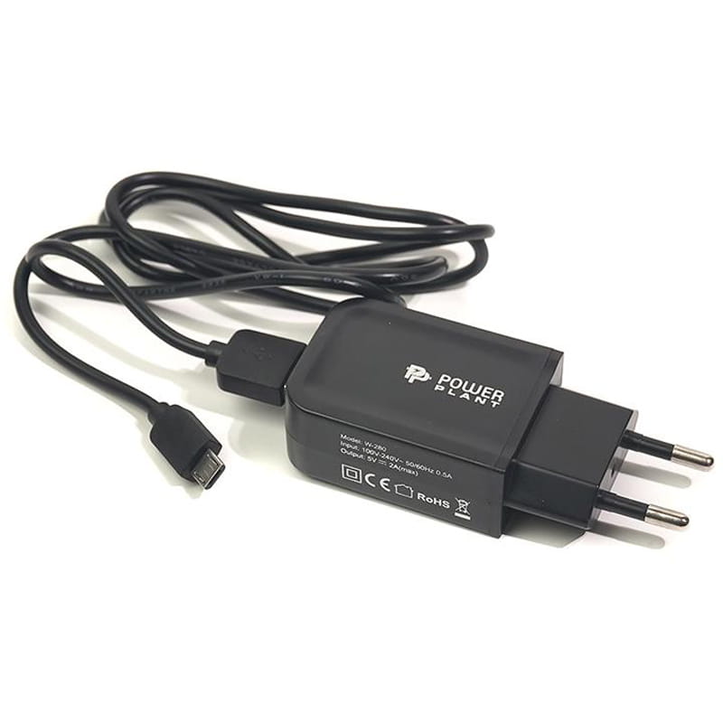 Мережевий зарядний пристрій PowerPlant W-280 (1xUSB 2A) Black (SC230037) + кабель microUSB