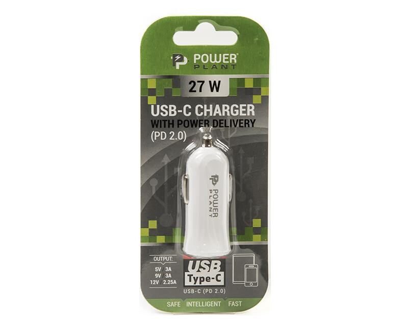 Автомобільний зарядний пристрій PowerPlant (1xUSB Type-C 3A) White (SC230068)