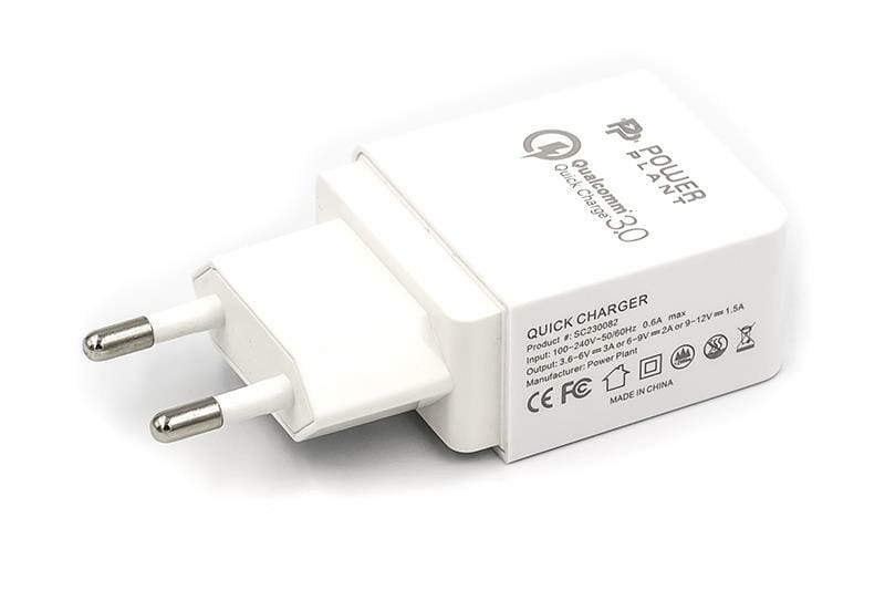 Мережевий зарядний пристрій PowerPlant GS-551 (1USBx3A) QC3.0 White (SC230082)