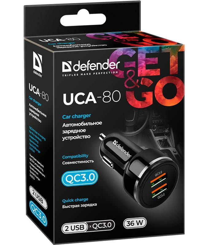 Автомобильное зарядное устройство Defender UCA-80 (2хUSB) QC3.0 Black (83832)