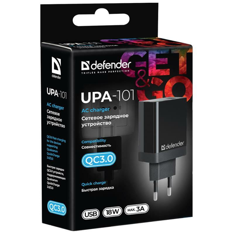 Сетевое зарядное устройство Defender UPA-101 (1xUSB 18W) Black (83573)