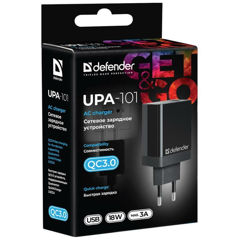 Мережевий зарядний пристрій Defender UPA-101 (1xUSB 18W) Black (83573)