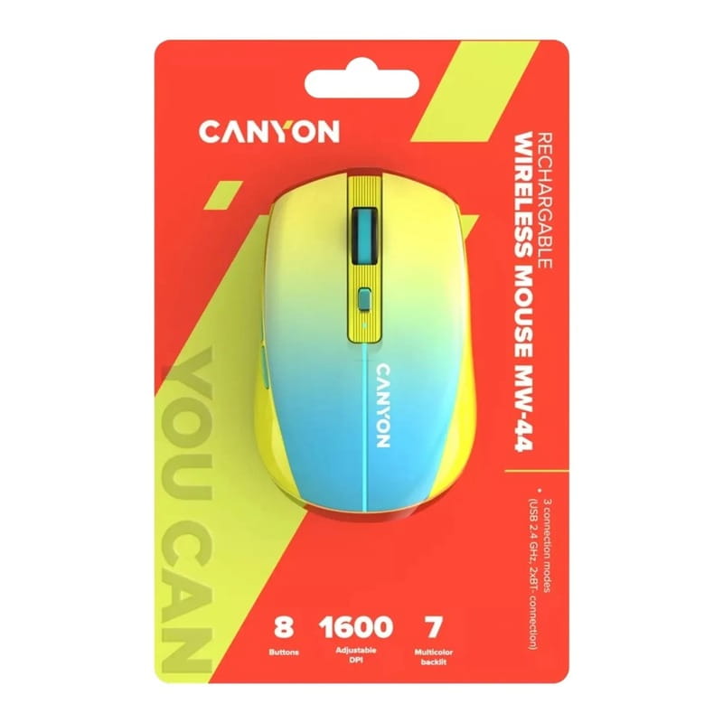 Мышь беспроводная Canyon MW-44 LED Rechargeable Wireless/Bluetooth Yellow Blue (CNS-CMSW44UA)