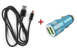 Автомобильное зарядное устройство Dengos (2USB; 2.1A, 1A) Blue (DG-CS-01) + кабель USB Type-C