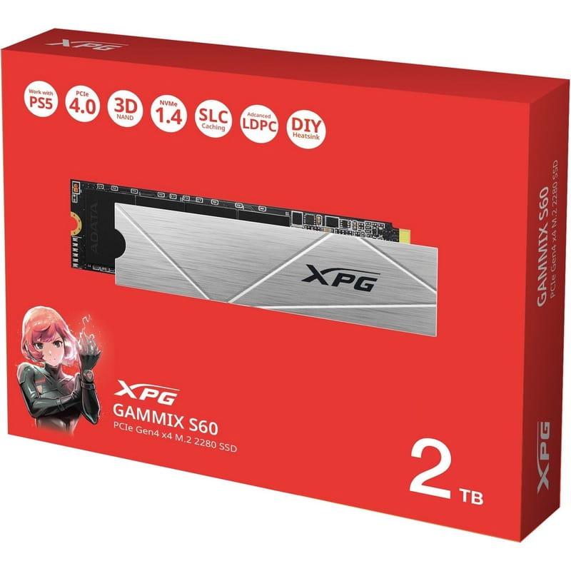 Накопитель SSD 2ТB A-Data XPG Gammix S60 M.2 2280 PCIe 4.0 x4 3D TLC (AGAMMIXS60-2T-CS)