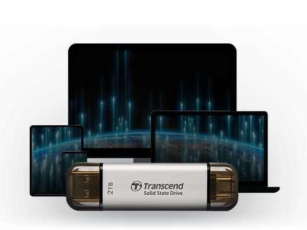 Накопичувач зовнішній SSD USB Type-A/Type-C 2.0ТB Transcend ESD310S Silver (TS2TESD310S)