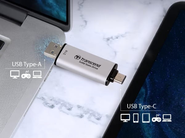 Накопичувач зовнішній SSD USB Type-A/Type-C 2.0ТB Transcend ESD310S Silver (TS2TESD310S)
