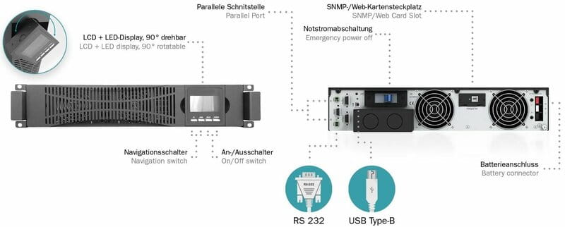 Джерело безперебійного живлення Digitus OnLine Power Module 1000VA LCD, Hardwire In/Out, RS232, USB, Rack/Tower (DN-170107)