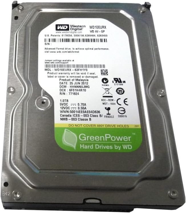 Накопитель HDD SATA 1.0TB WD AV-GP 64MB (WD10EURX) Refurbished
