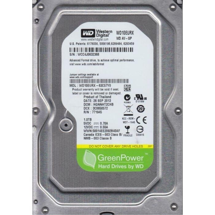 Накопитель HDD SATA 1.0TB WD AV-GP 64MB (WD10EURX) Refurbished