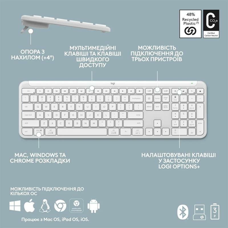 Клавиатура беспроводная Logitech Signature Slim K950 US OffWhite USB (920-012466)