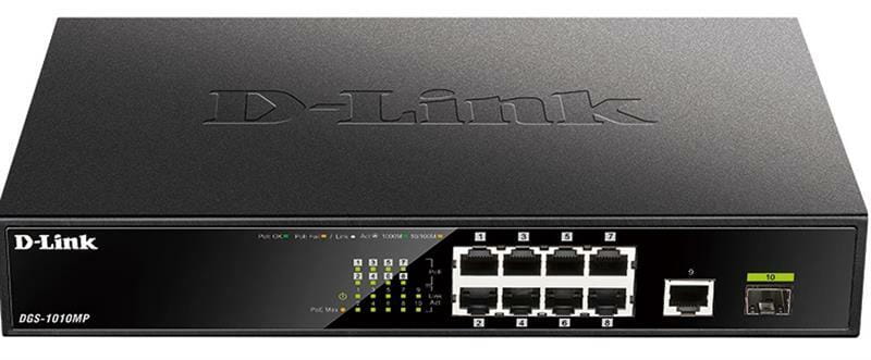 Комутатор D-Link DGS-1010MP (9xGE PoE, 1xSFP, 125W)