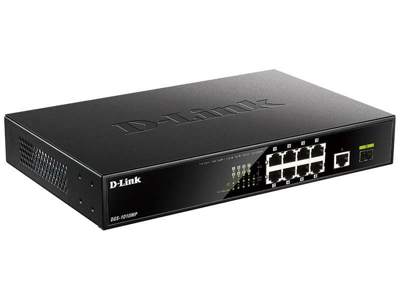 Комутатор D-Link DGS-1010MP (9xGE PoE, 1xSFP, 125W)